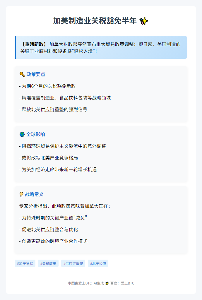 加美制造业关税豁免半年