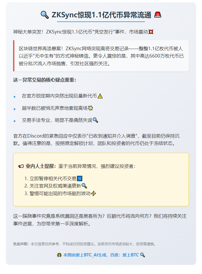ZKSync惊现1.1亿代币异常流通