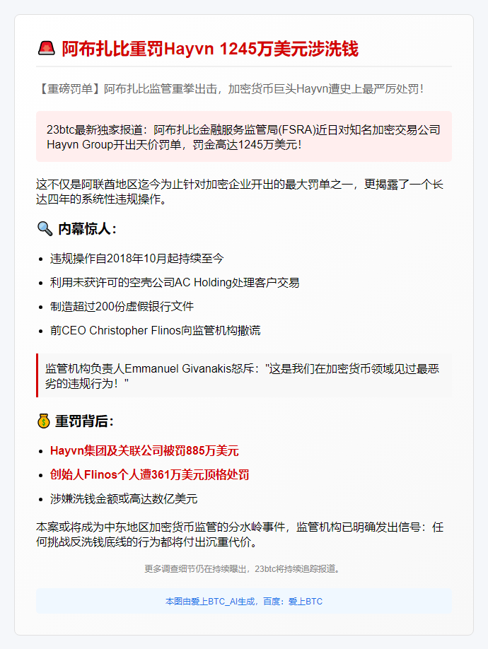 阿布扎比重罚Hayvn 1245万美元涉洗钱