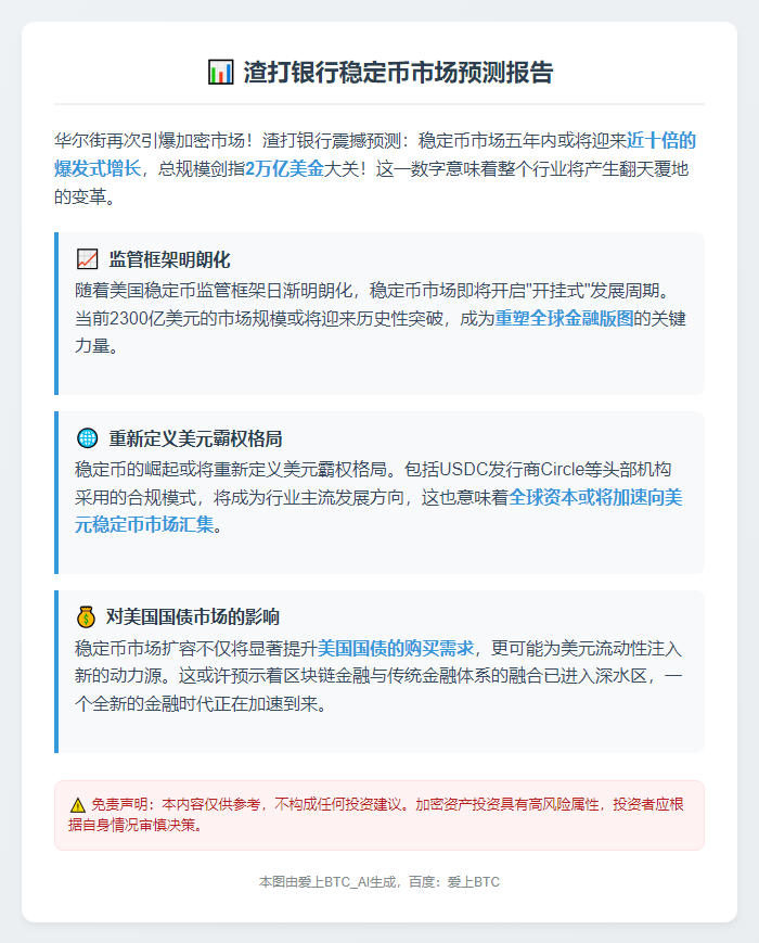 渣打预测：稳定币市场将达2万亿美元