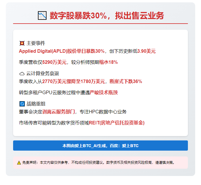 数字股暴跌30%，拟出售云业务