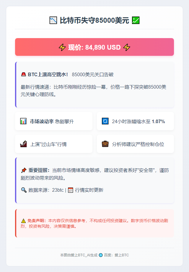 比特币失守85000美元
