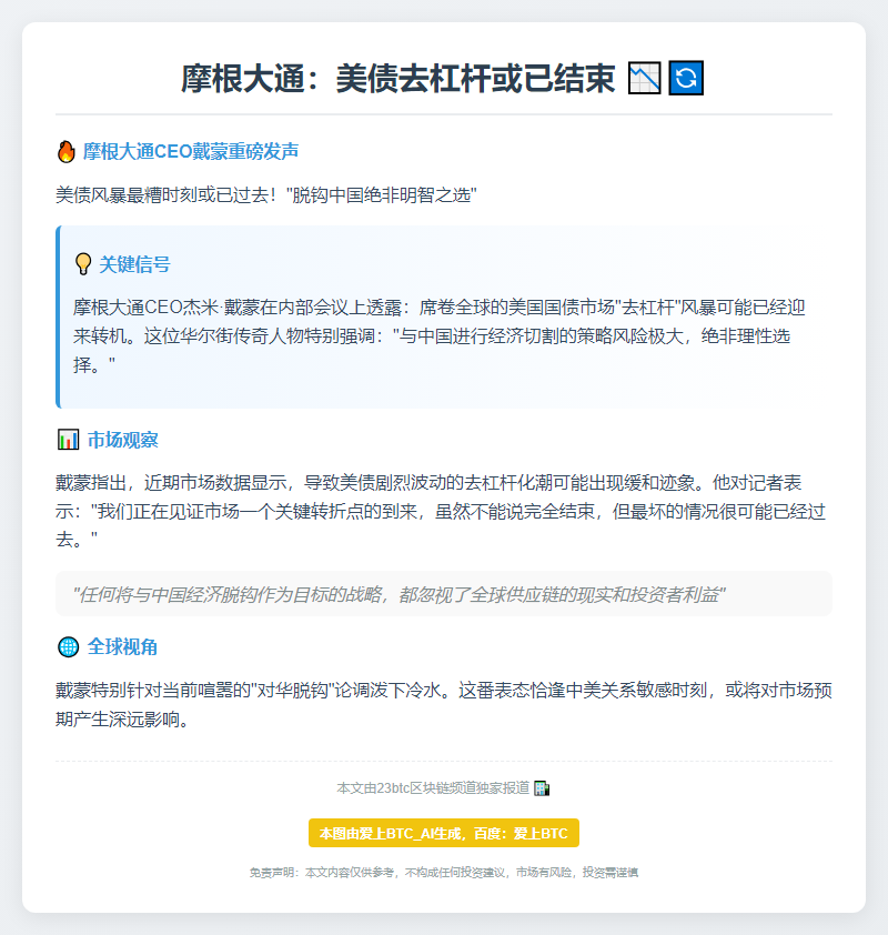 摩根大通：美债去杠杆或已结束