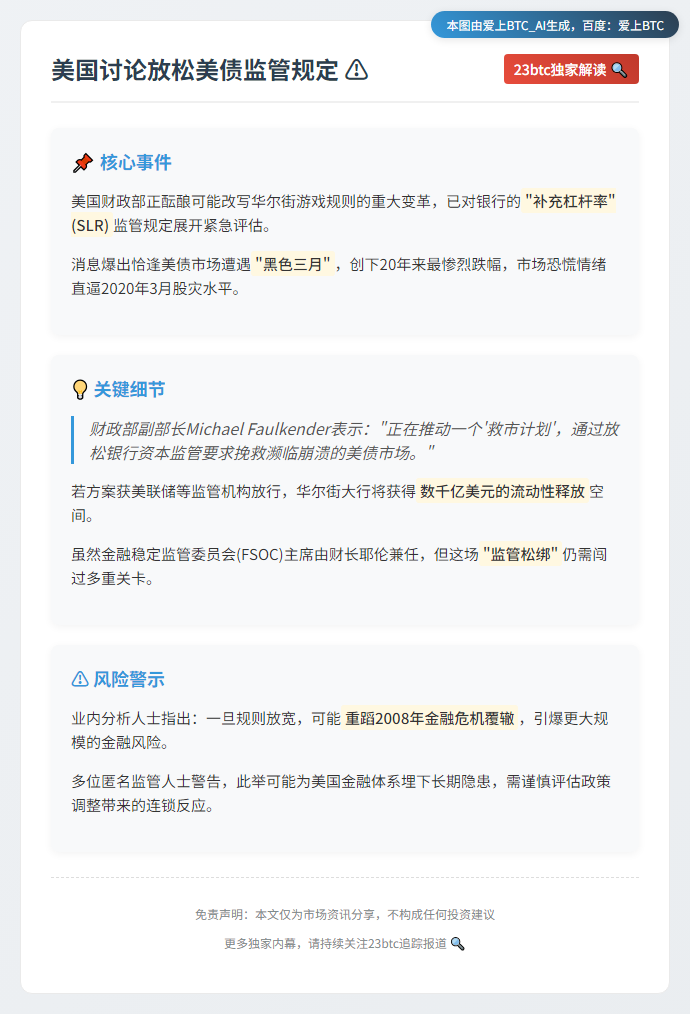 美国讨论放松美债监管规定