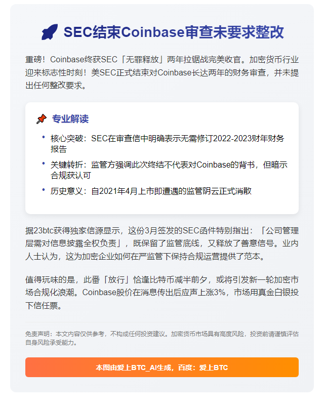 SEC结束Coinbase审查未要求整改