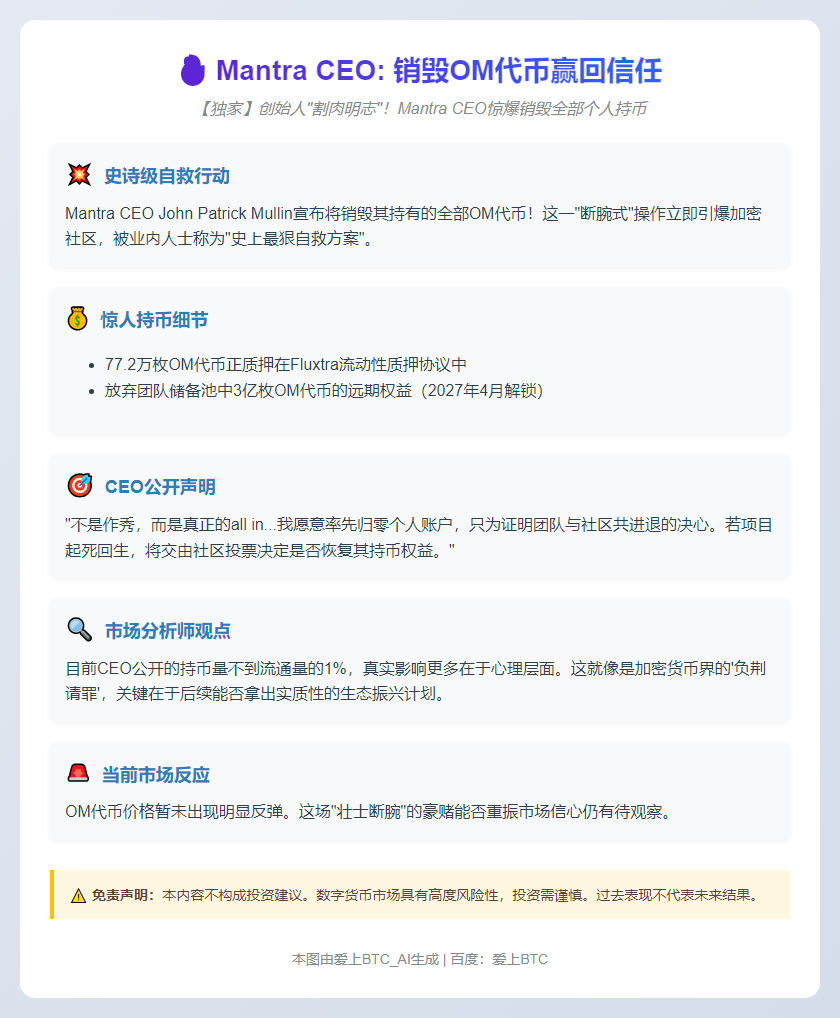 Mantra CEO: 销毁OM代币赢回信任