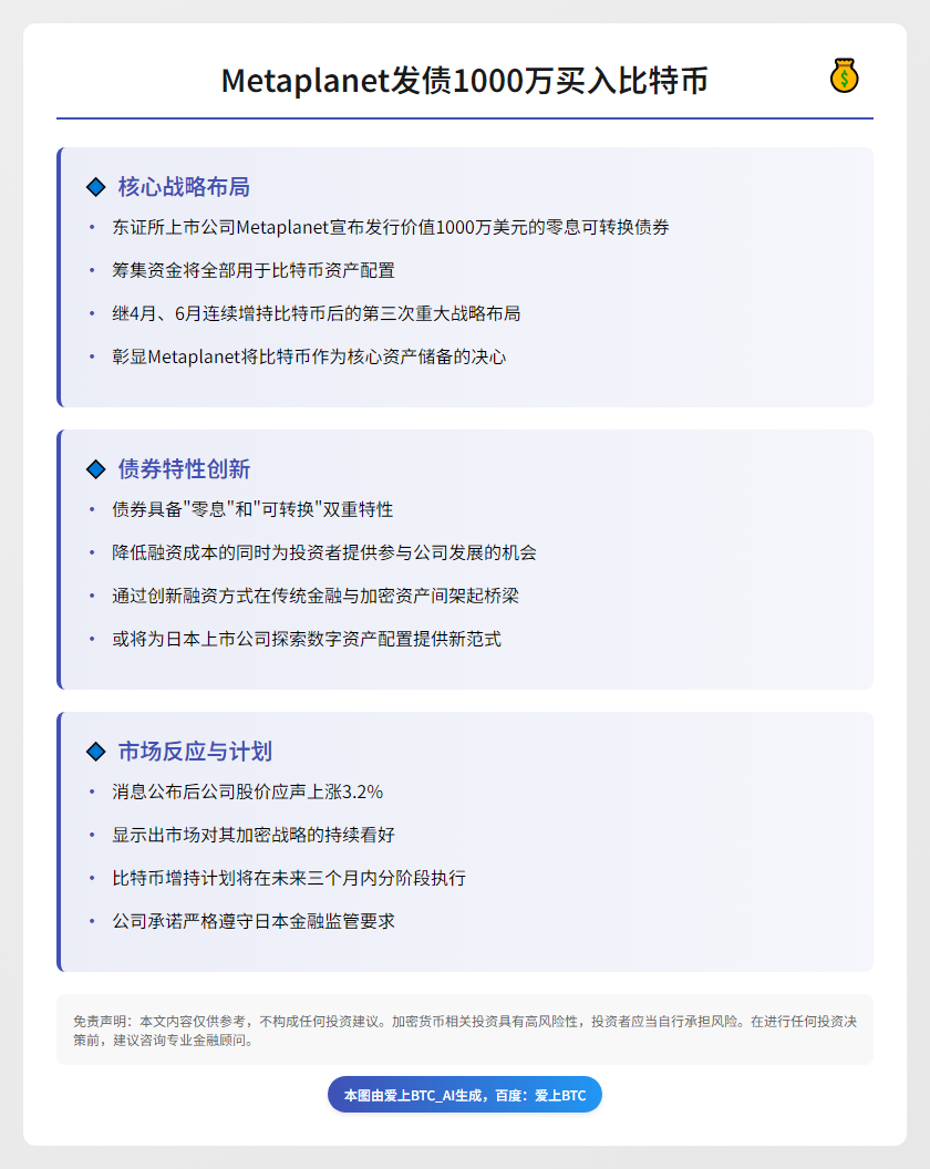Metaplanet发债1000万买入比特币