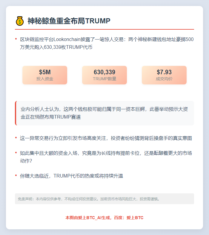 "两新钱包豪掷500万购63万枚TRUMP"