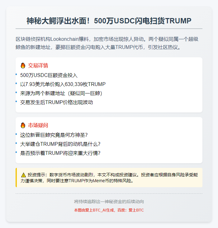 巨鲸豪掷500万USDC狂买TRUMP