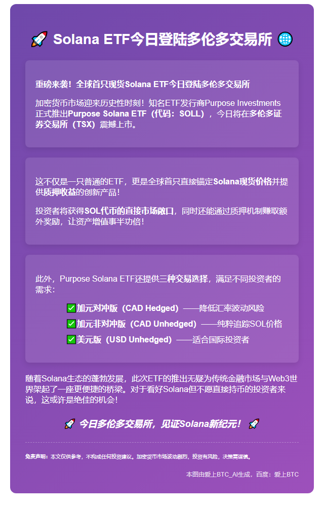 "Solana ETF今日登陆多伦多交易所"