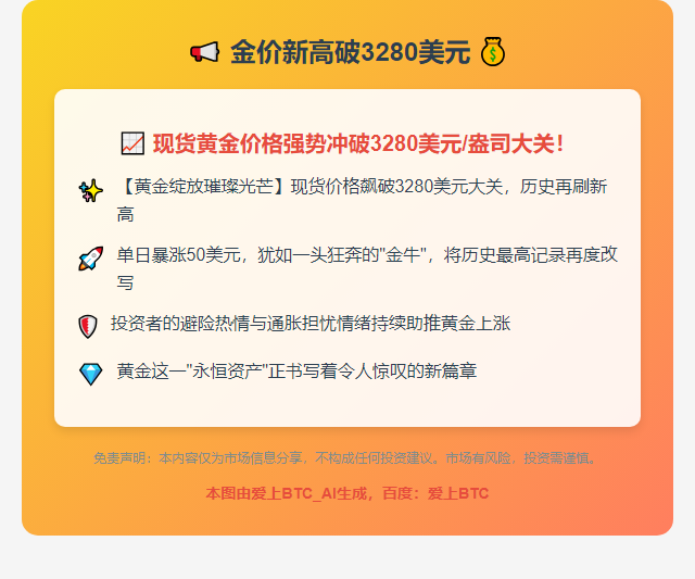 金价新高破3280美元
