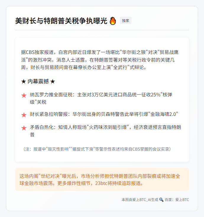 美财长与特朗普关税争执曝光