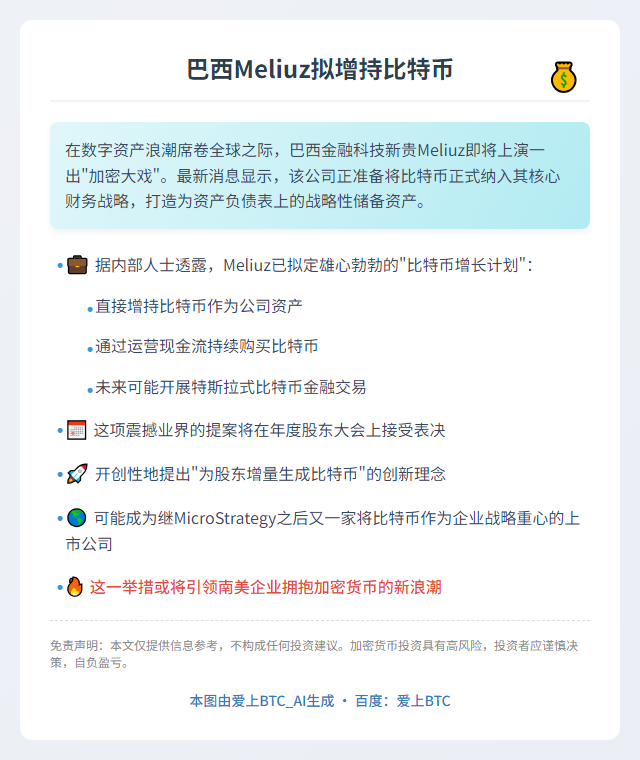 巴西Meliuz拟增持比特币