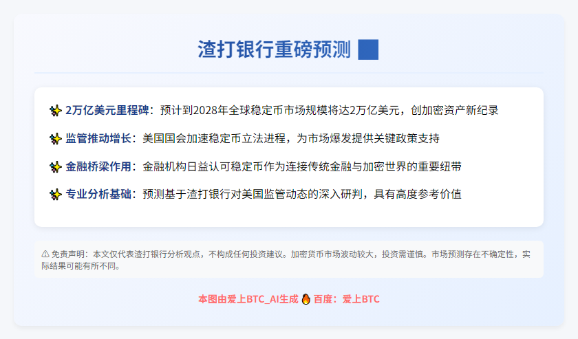 渣打预计：2028年稳定币将达2万亿美元
