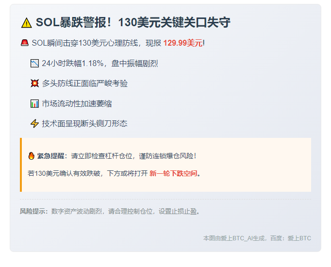 SOL跌破130美元大关