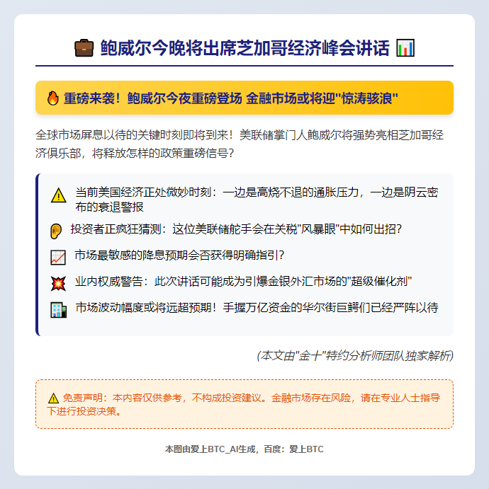 鲍威尔今晚将出席芝加哥经济峰会讲话