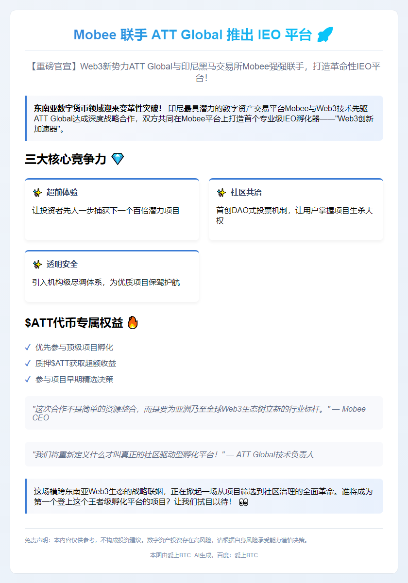 Mobee 联手 ATT Global 推出 IEO 平台