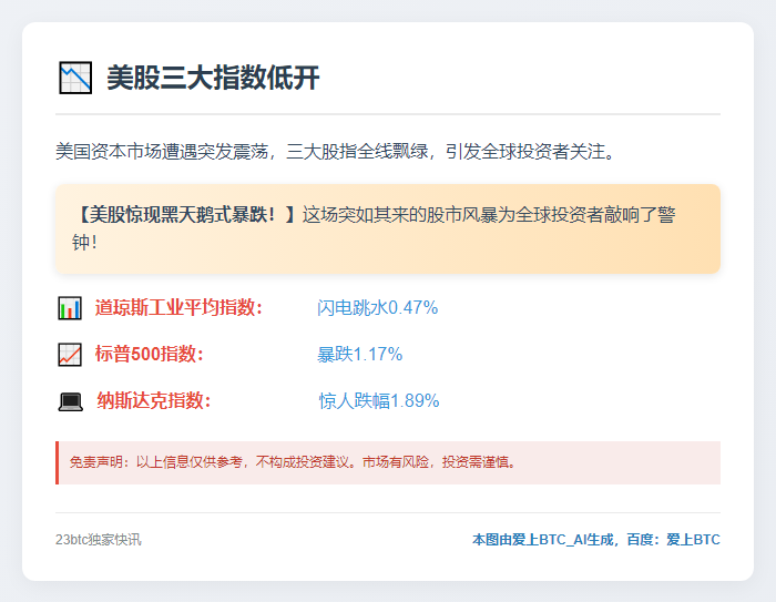 美股三大指数低开