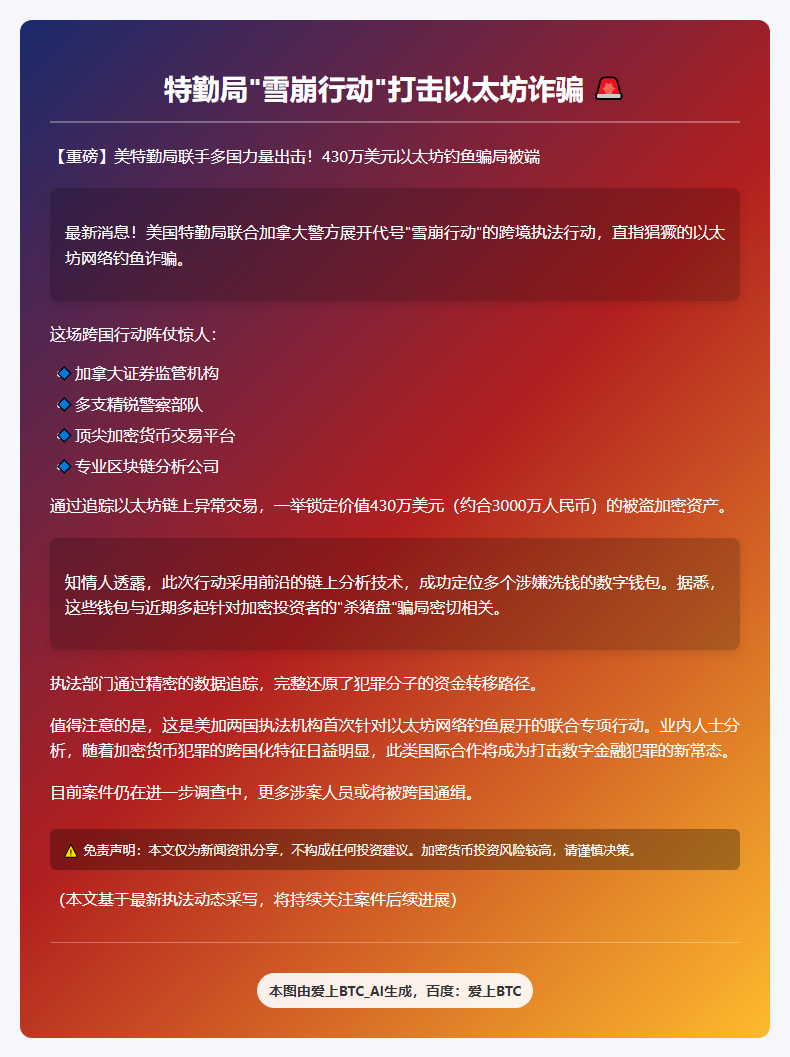 特勤局“雪崩行动”打击以太坊诈骗