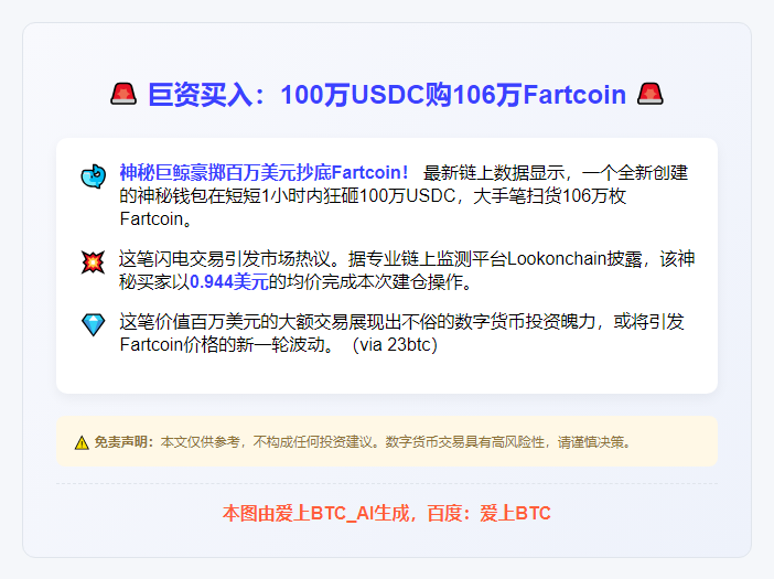 巨资买入：100万USDC购106万Fartcoin