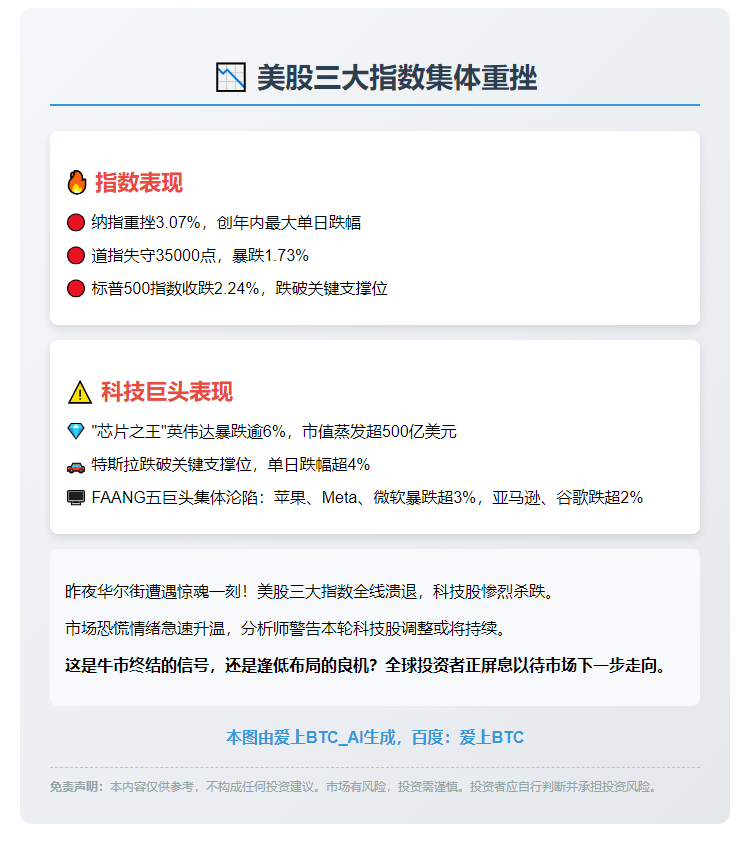 美股三大指数集体重挫