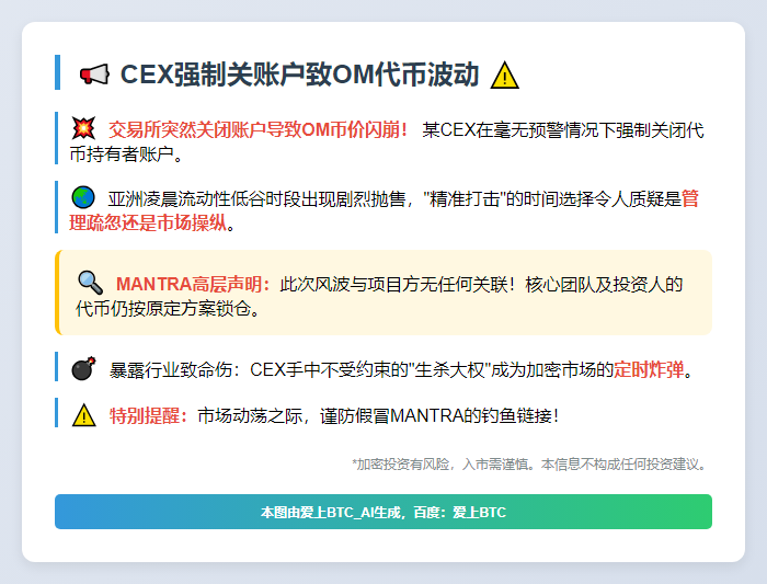 CEX强制关账户致OM代币波动
