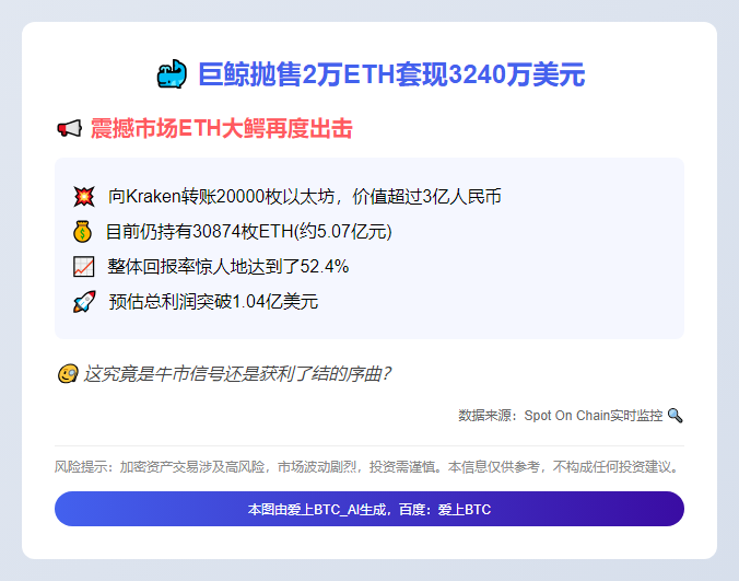 巨鲸抛售2万ETH套现3240万美元