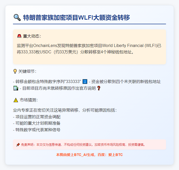 特朗普家族转移33.3万USDC
