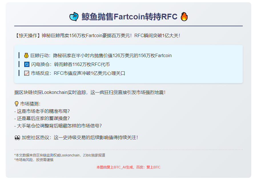 鲸鱼抛售Fartcoin转持RFC