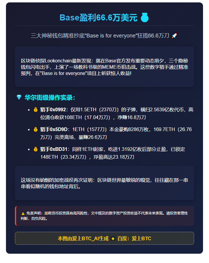 Base盈利66.6万美元