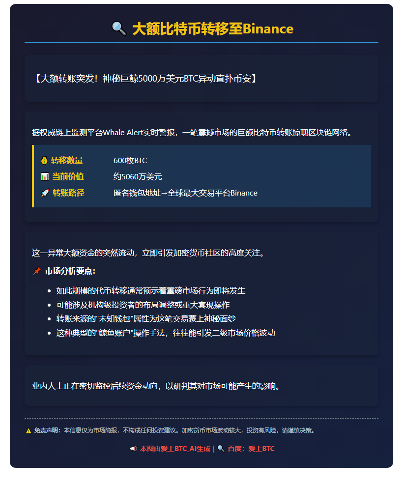 大额比特币转移Binance