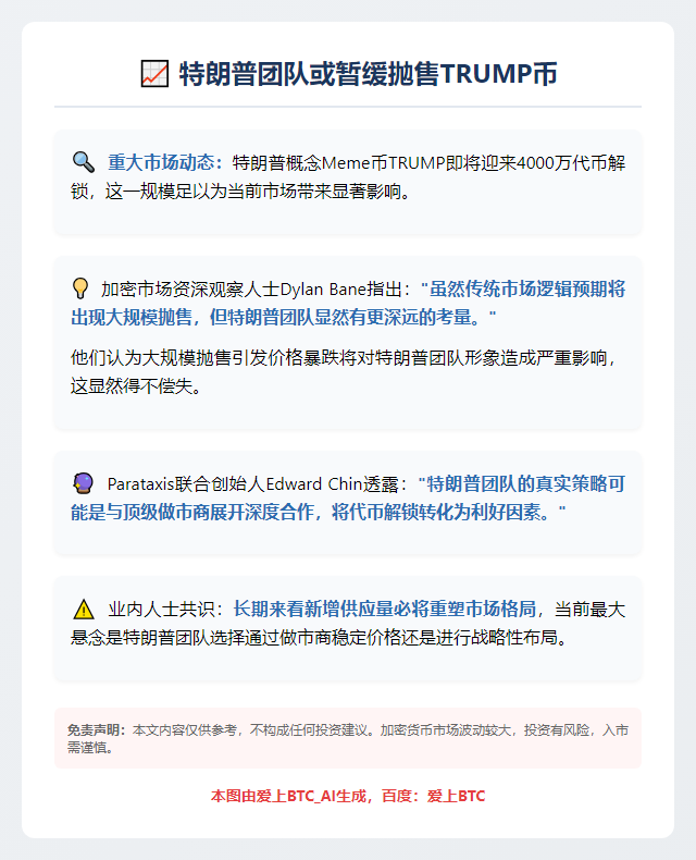 特朗普团队或暂缓抛售TRUMP币