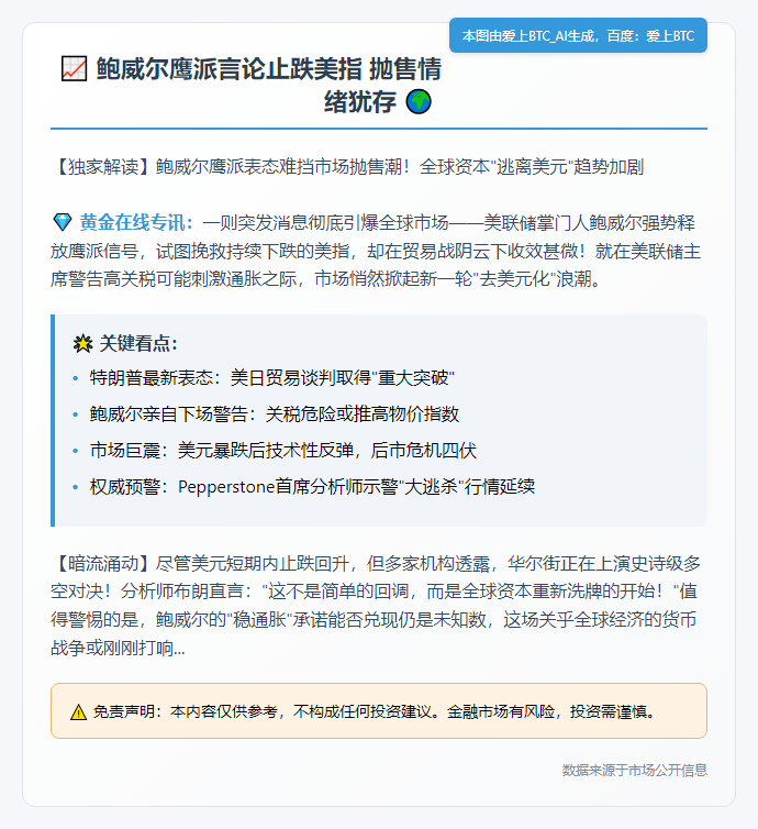 鲍威尔鹰派言论止跌美指 抛售情绪犹存