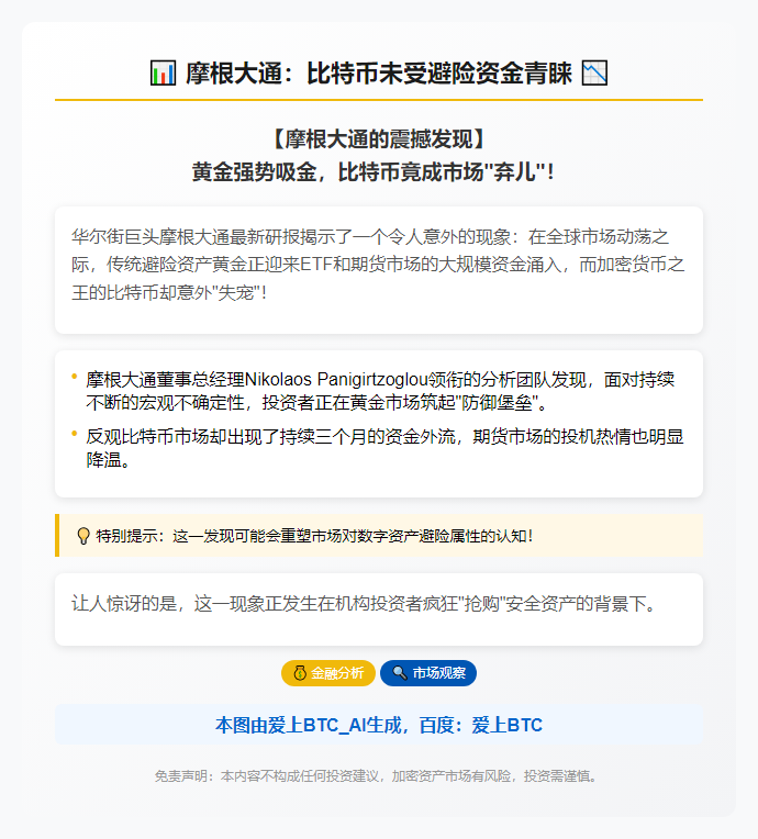 摩根大通：比特币未受避险资金青睐