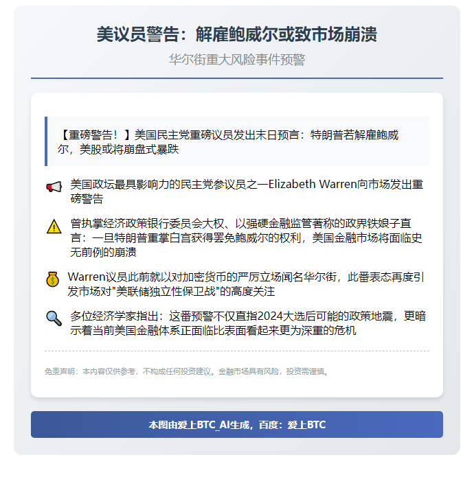 美议员警告：解雇鲍威尔或致市场崩溃