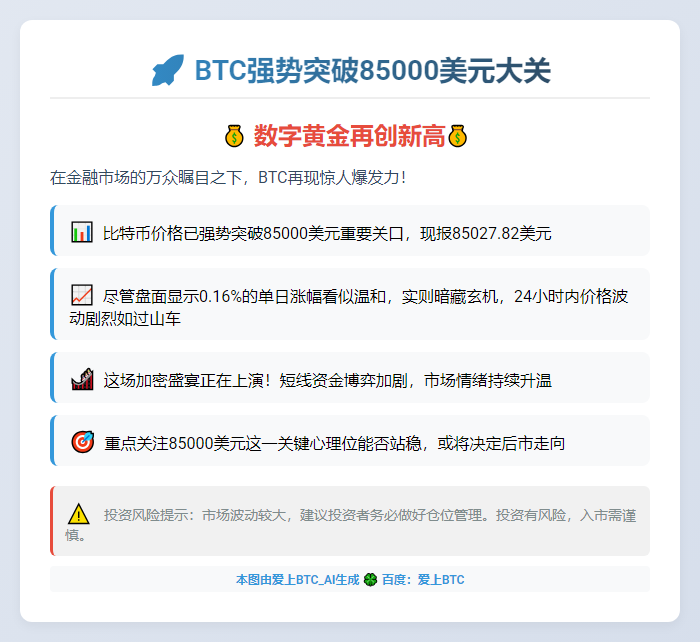 (改写后的标题为：BTC飙破8.5万)