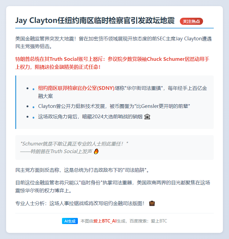 前SEC主席Jay Clayton任纽约南区临时检察官