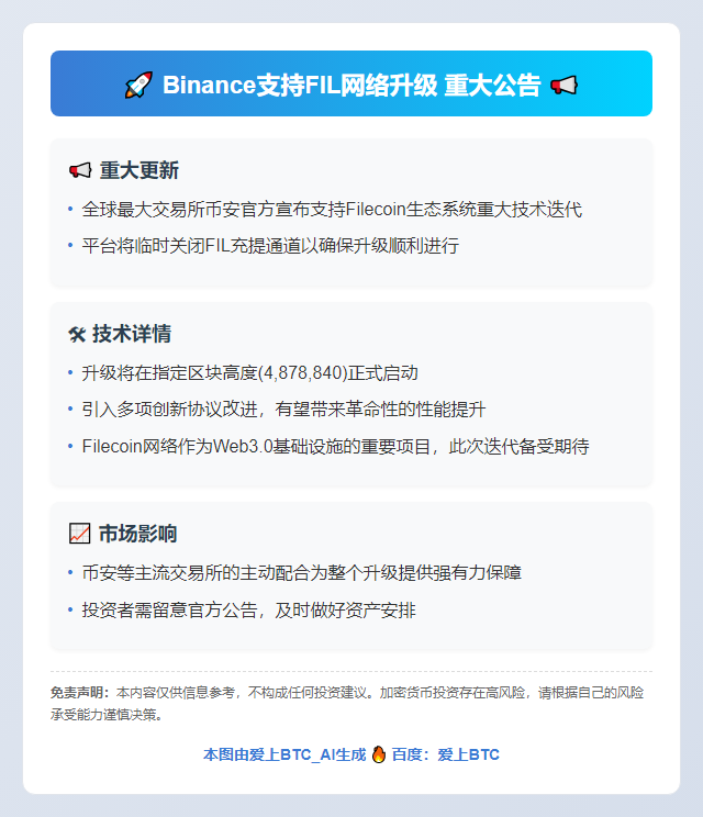 Binance支持FIL网络升级