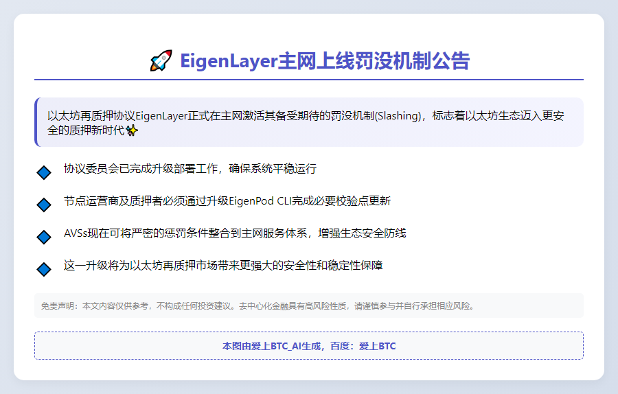 EigenLayer主网上线罚没机制