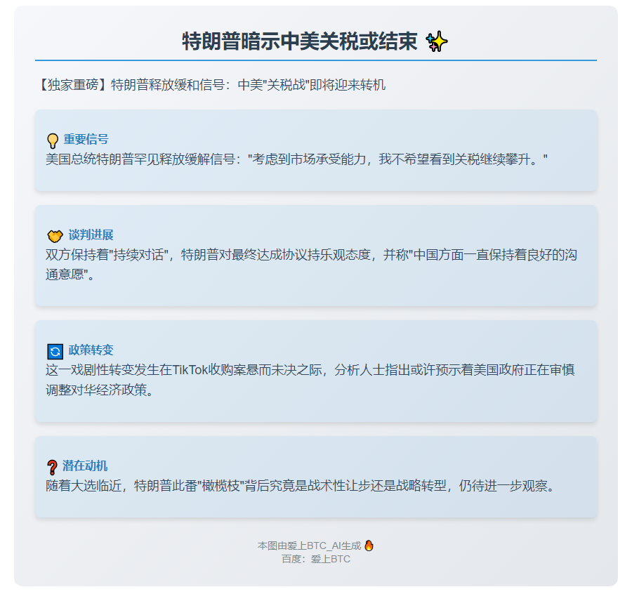 特朗普暗示中美关税或结束