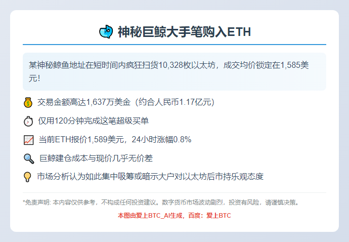 鲸鱼1585美元买入超万枚ETH