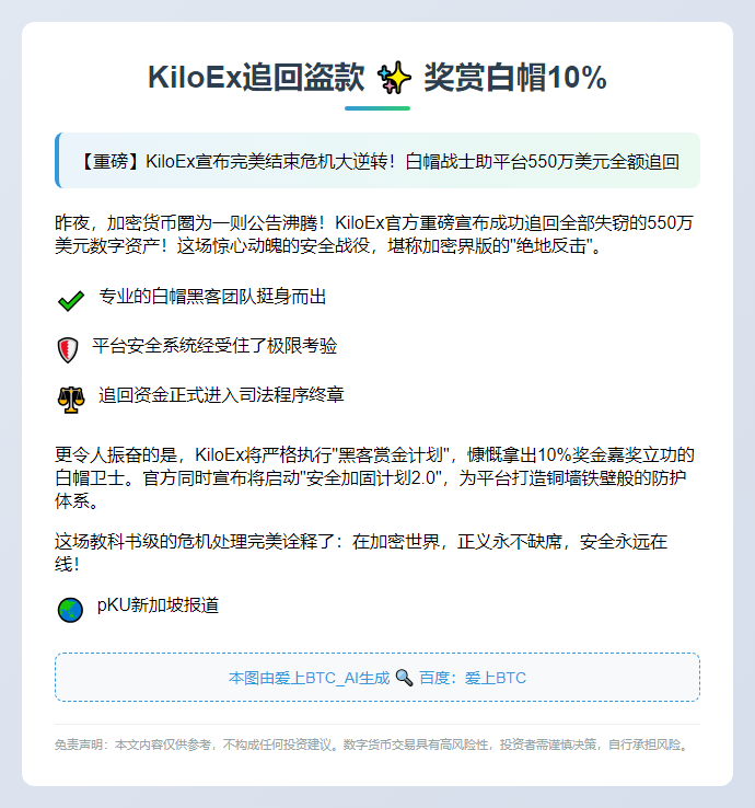 KiloEx追回盗款，奖赏白帽10%