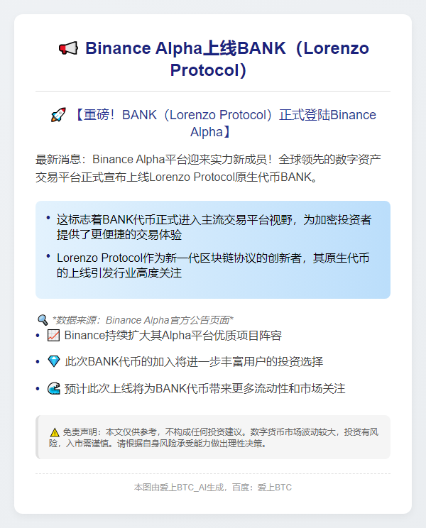 Binance Alpha上线BANK（Lorenzo Protocol）