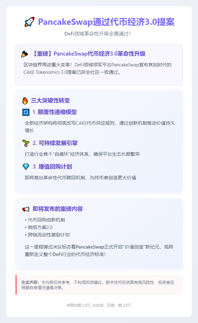 PancakeSwap通过代币经济3.0提案