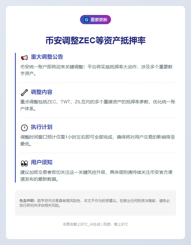 币安调整ZEC等资产抵押率