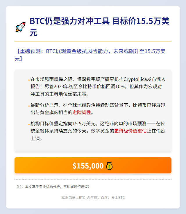 BTC仍是强力对冲工具 目标价15.5万美元