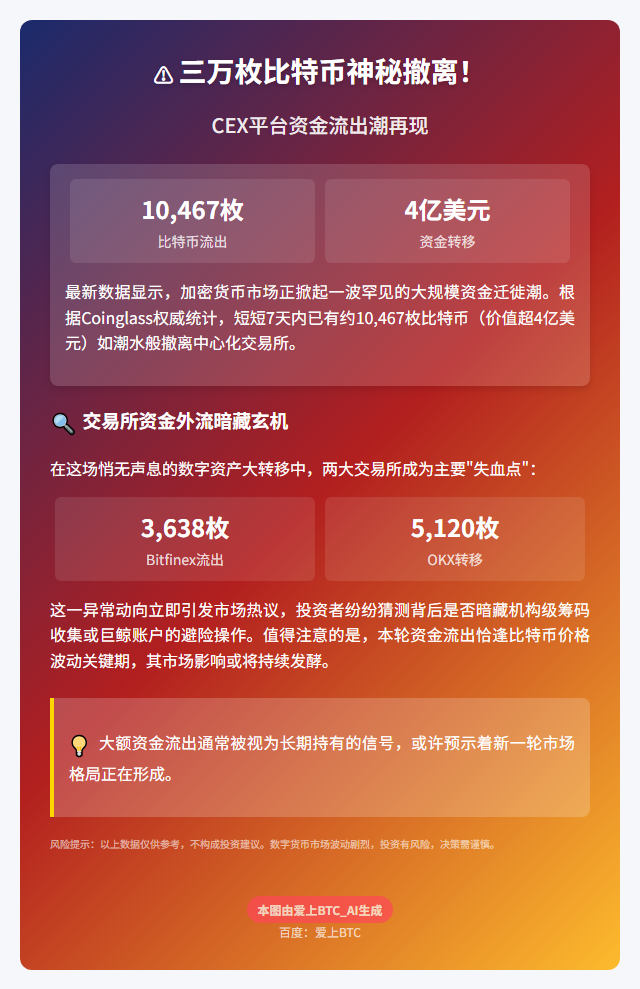 7日近1万枚比特币流出CEX