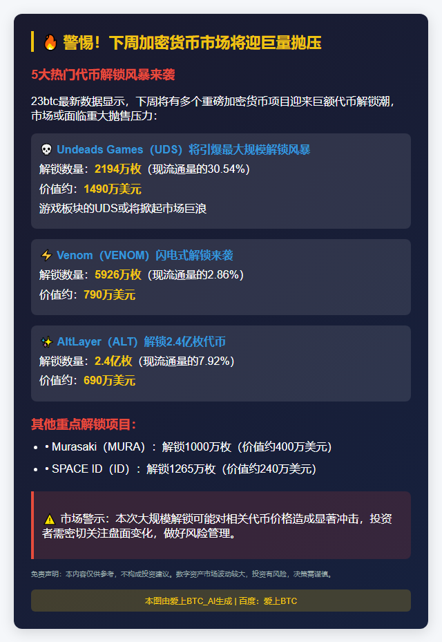代币下周大额解锁，UDS释放1490万美元