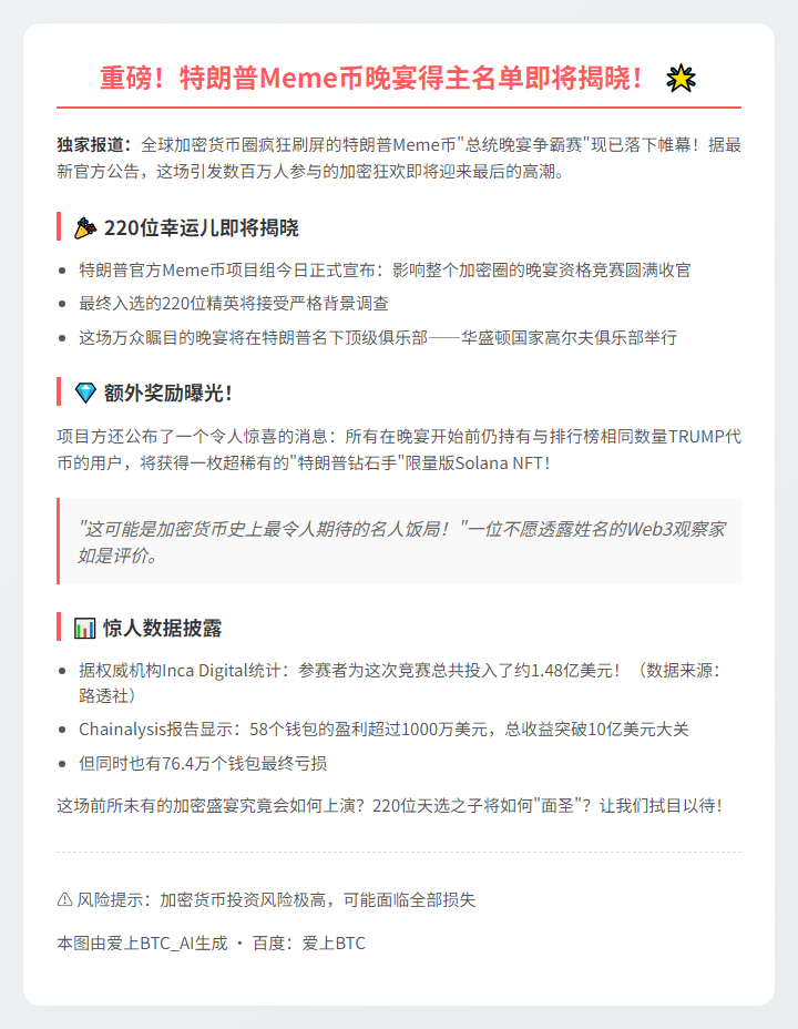 特朗普Meme币晚宴220获胜者待审查