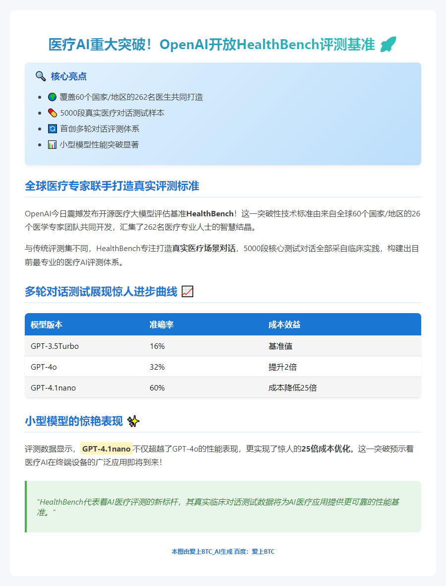 全球60国联手打造5000段真实医疗对话，OpenAI开源HealthBench